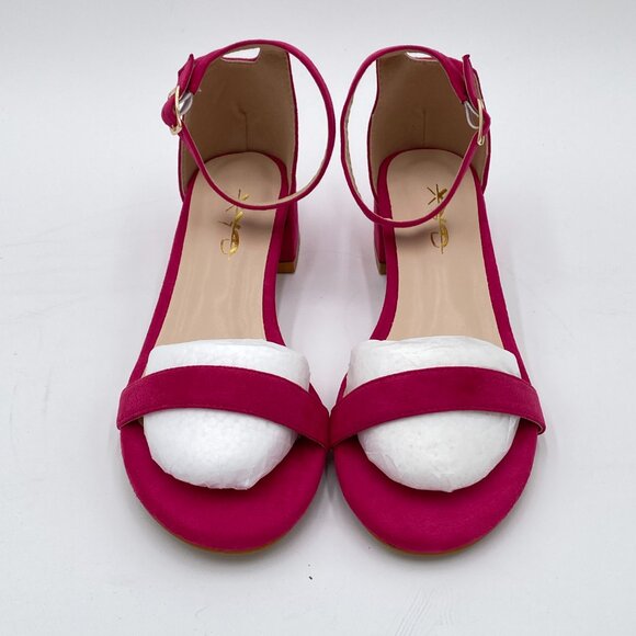 XYD Fuchsia Open Toe Ankle Strap Buckled Low Chunky Heel for Dress Sandals - Picture 3 of 8